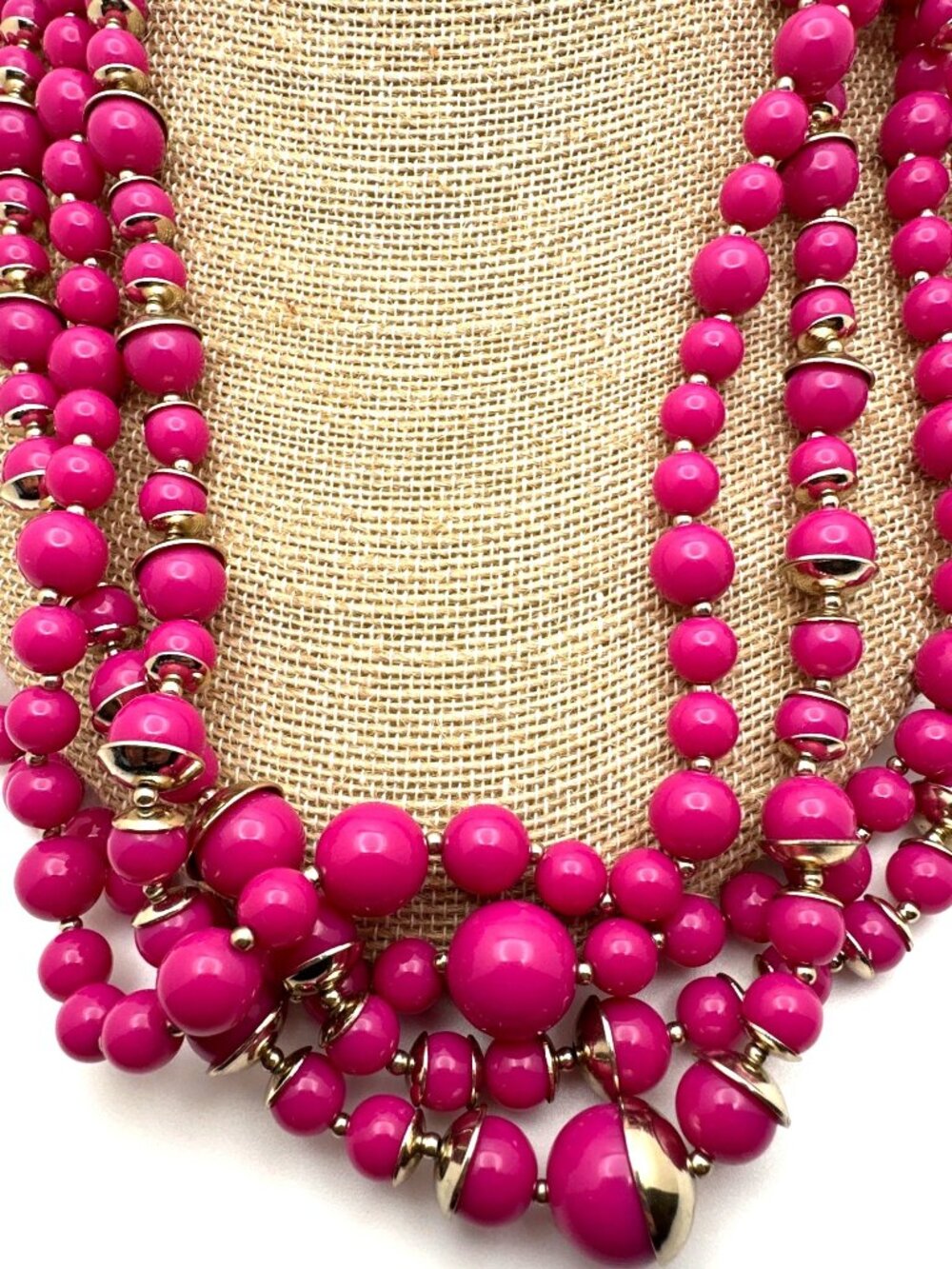 Talbots Vibrant Pink Necklace Multistrand Beads Barbiecore Timeless Granny Chic - Picture 3 of 8